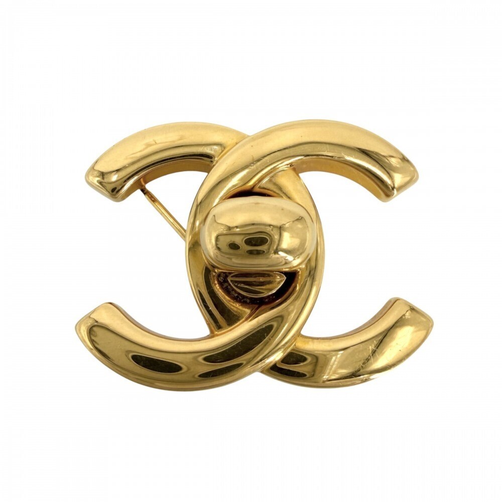 CHANEL Gold Logo Brooch